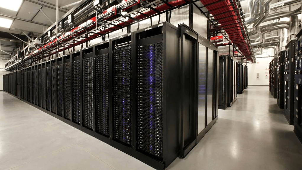 Data Center Row of Racks Utilizing a Hot Aisle Cold Aisle Design